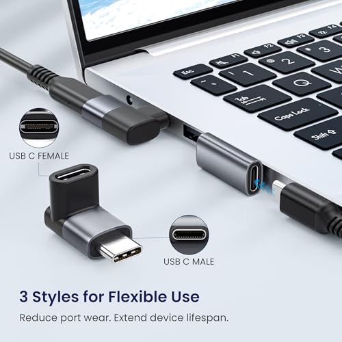 Basesailor USB Type C 90 Degree Adapter 3-Pack, 100W Power Delivery Extension, USB4, Thunderbolt 4, For iPhone 17, MacBook, Nintendo Switch