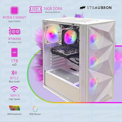 STGAubron White Tower Computer ABR1722 AMD Ryzen 5 5600GT 16GB DDR4 1TB SSD 1920x1080 60Hz