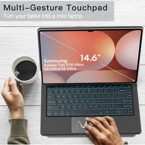 Sackei 14.6" Magic Keyboard Case for Galaxy Tab S10 Ultra S9 Ultra S8 Ultra with Clicky Switch, Floating Cantilever Design