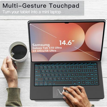 Sackei 14.6" Magic Keyboard Case for Galaxy Tab S10 Ultra S9 Ultra S8 Ultra with Clicky Switch, Floating Cantilever Design