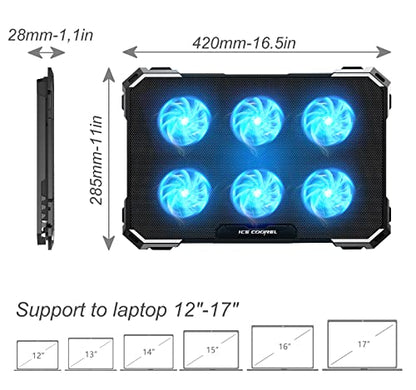 ICE COOREL Laptop Cooling Pad 16.5" x 11" x 1.1" Metal Cooling Stand CO-K21-FBA