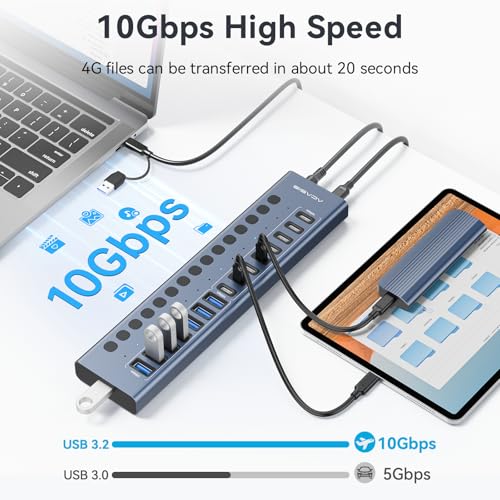 ACASIS 16-Port USB 3.2 Hub, 8 USB-A & 8 USB-C, 10Gbps, Aluminum, Compatible with Windows & Mac