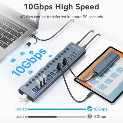 ACASIS 16-Port USB 3.2 Hub, 8 USB-A & 8 USB-C, 10Gbps, Aluminum, Compatible with Windows & Mac