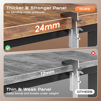 Huuger 63 Inch L-Shaped Computer Desk with Built-In Power Outlets and USB-C Port, Engineered Wood Top, Metal Frame, Rustic Brown