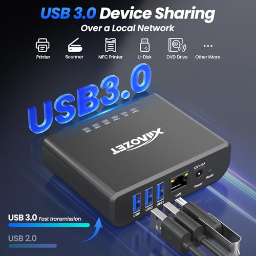 Xiiaozet 3.54 x 2.76 x 0.98 LK301E USB Device Server 3-Port IP Sharing Hub