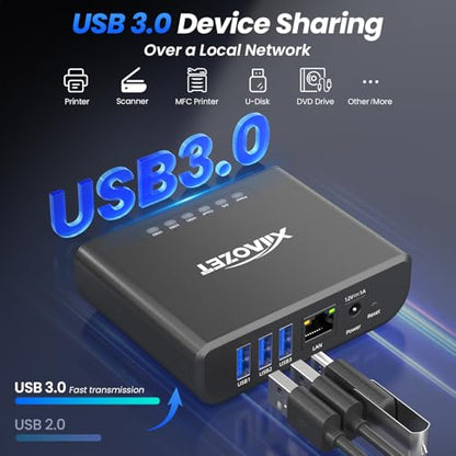 Xiiaozet 3.54 x 2.76 x 0.98 LK301E USB Device Server 3-Port IP Sharing Hub