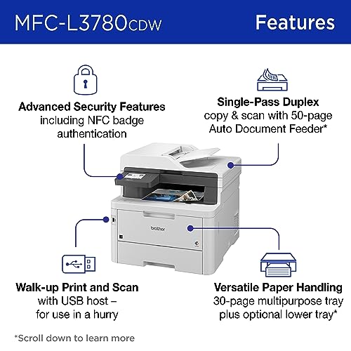 Brother MFC-L3780CDW Laser Color Multifunction Printer | 2400 x 600 dpi | Duplex Automatic | Wireless