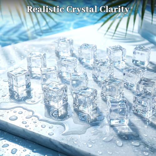 DOMESTAR 0.8 x 0.8 x 0.6 Inches HR0001 Plastic Ice Cubes, 20 Pieces, BPA Free, Mildew Resistant, Dishwasher Compatible