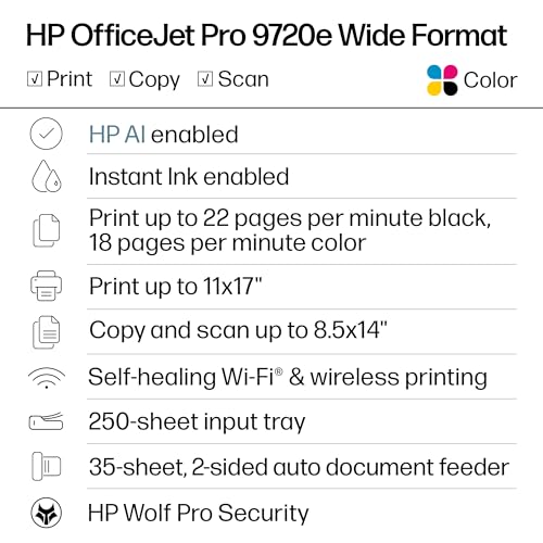 HP OfficeJet Pro 9720e 4800 x 1200 dpi Wireless All-in-One Inkjet Printer