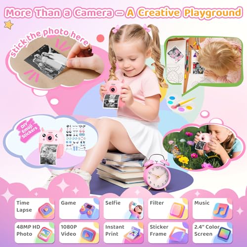 KIDAGINS Instant Print Camera JD71 1MP 1080p Compact Kids Camera