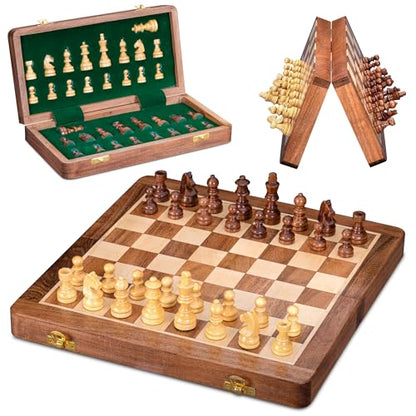INTAJ 12" Standard Edition Wooden Chess Set Wooden Chess Board Travel Foldable
