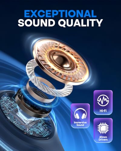 TuneFlux T7 Bluetooth Headphones, 70 Hours Playtime, Bluetooth 6.0, Wired/Wireless Connectivity, Over-Ear Design, High-Fidelity Audio