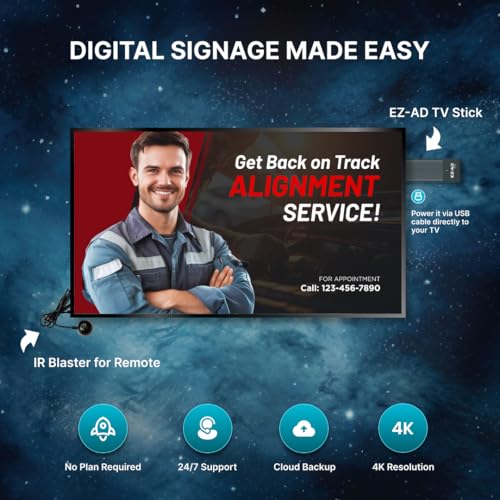 EZ-AD 4K TV Stick Digital Signage Player HDMI Wi-Fi Black