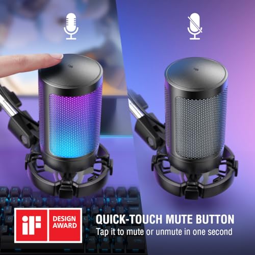 FIFINE AmpliGame A6T USB Condenser Microphone, Unidirectional, Boom Arm, Shock Mount, 16.54 x 6.42 x 4.29 inches.