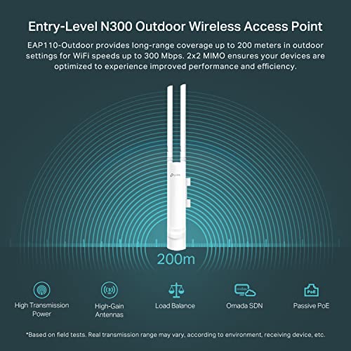 TP-Link EAP110-Outdoor V3 300Mbps Wireless N Outdoor Access Point 2.4GHz 2x2 MIMO Wireless Technology