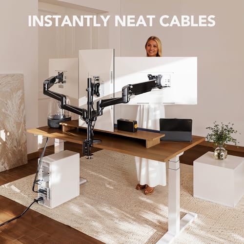 HUANUO Triple Monitor Mount 17-32 Inches HNTS3B - Alloy Steel - Articulating, Swivel, Tilt, Rotate - Tabletop Mount