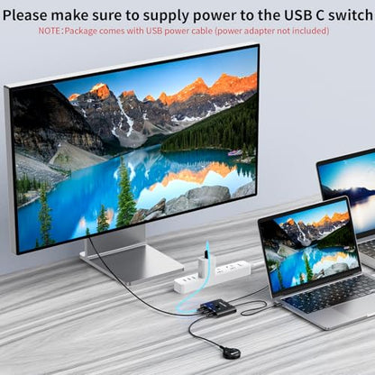MLEEDA USB C Switch 2-way, 8K@60Hz, 4K@120Hz, Plug In