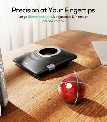 Nulea M512 Wireless Trackball Mouse, Bluetooth and USB Connectivity, Ergonomic Design, Rechargeable, 1600 DPI, Multi-Device Compatibility