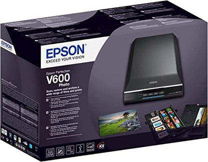 Epson V600 Photo Flatbed Scanner, 9600 dpi, USB Wired, Black, Compact Design