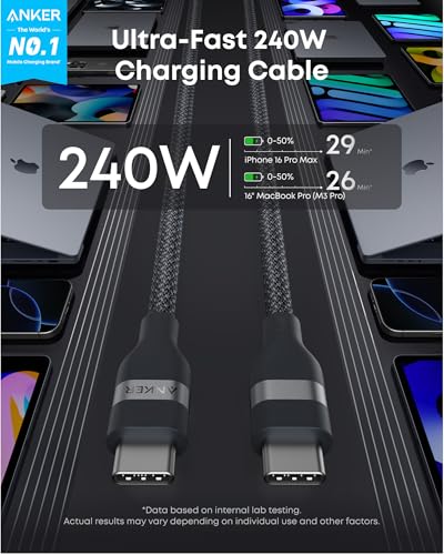 Anker 6 Feet USB Type C Cable A82E2012 Male-to-Male 240W 5 Gbps USB C to USB C