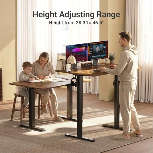 Claiks 48" P1.01.001 Electric Height Adjustable Desk, Rectangular, 3 Height Positions, Black Frame/Rustic Brown Top