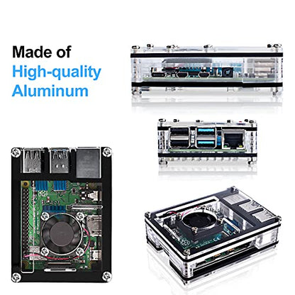 Miuzei Raspberry Pi 4 Case MC04-4L-F Clear Acrylic with 30mm Fan and Power Supply