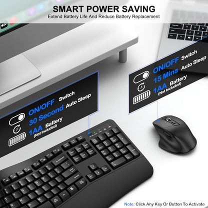 ULSOU Wireless Keyboard and Mouse Combo, Ergonomic Design, 2.4G Wireless, Black