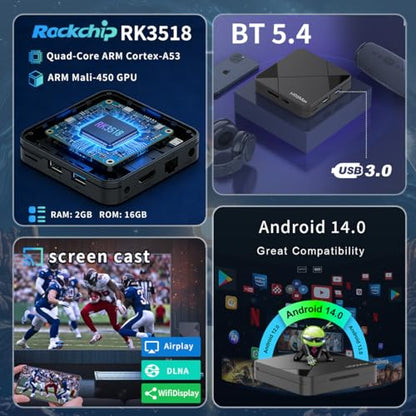 LEFFOT 16GB RK3518 4K Ultra HD Streaming Device HDMI