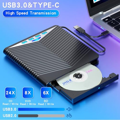 Dainty 7-in-1 External Blu-ray Drive BD-XL 100GB Compatible USB 3.0 Type-C with Hub Functionality
