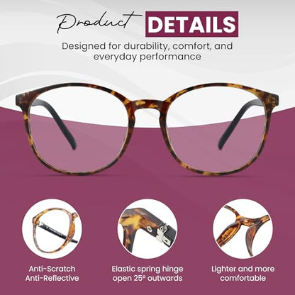 LifeArt +0.25 Magnification LA_FR_Days_Tortoise Anti-Glare Full Rim Plastic Round Reading Glasses