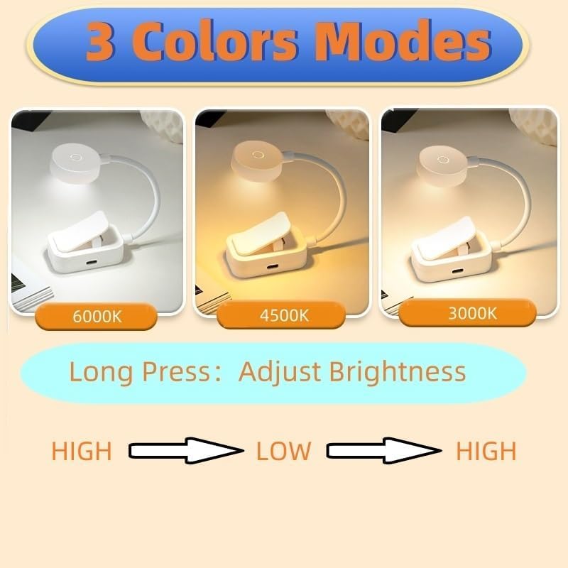 TALTAW 2.35" D x 1.42" W x 4.53" H E26 Reading Lamp 3 Color Temperature Adjustable Brightness Tabletop LED Light