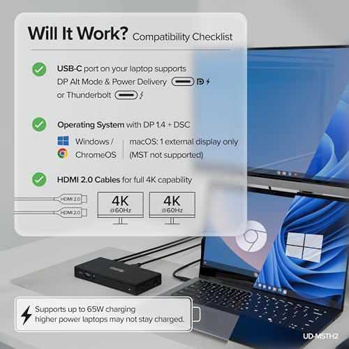Plugable USB 3.0 Type C Docking Station UD-MSTH2 2xHDMI 4K 60Hz 65W
