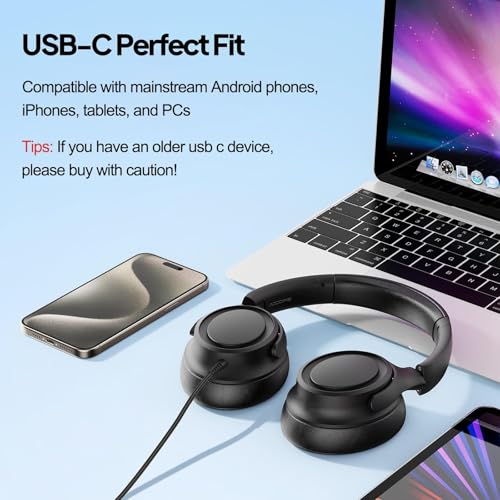 ADOOPE Over-Ear Headphones AD1000 USB Type C Wired Noise Isolation Black