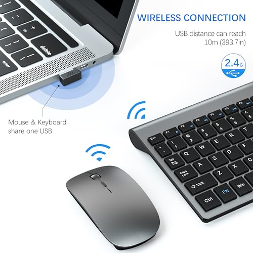 TopMate Wireless Keyboard and Mouse Combo USB Scissor Switch QWERTY 104 Keys Gray Black