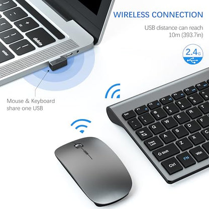 TopMate Wireless Keyboard and Mouse Combo USB Scissor Switch QWERTY 104 Keys Gray Black