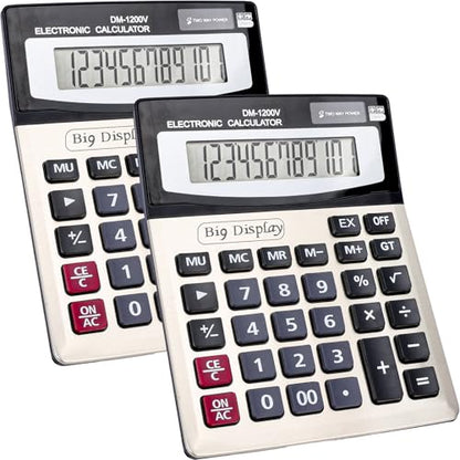 YesBes 2 Pack 12 Digit Desktop Calculator Solar & Battery Power 4.25 Inch Display