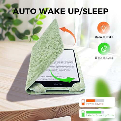 EJU 7" Kindle Paperwhite Compatible Case Green Faux Leather Adjustable Stand Water Resistant