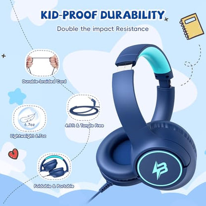 Botesty Sound Ivy Wired Kids Headphones with 3.5mm Jack, 40mm Dynamic Driver, Over-Ear, Noise Isolation, Adjustable Headband, Navy Blue