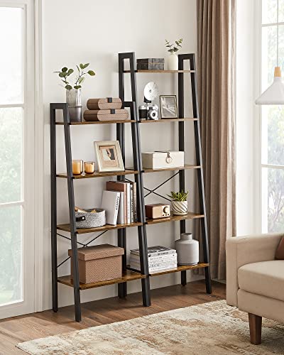 VASAGLE 4-Tier Ladder Shelf ULLS44X Floor Mount Steel Frame Rustic Brown and Ink Black