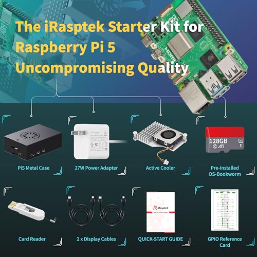 iRasptek 8GB 128GB Pi5 Starter Kit Linux Windows Pre-Installed