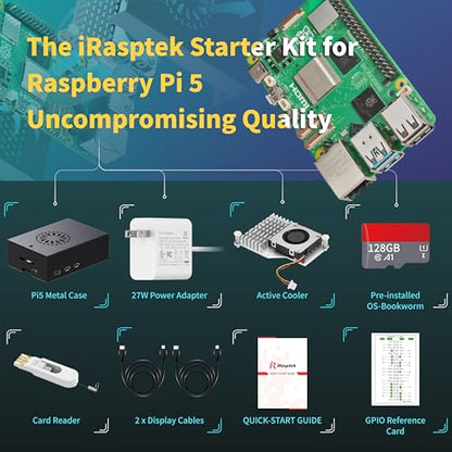 iRasptek 8GB 128GB Pi5 Starter Kit Linux Windows Pre-Installed