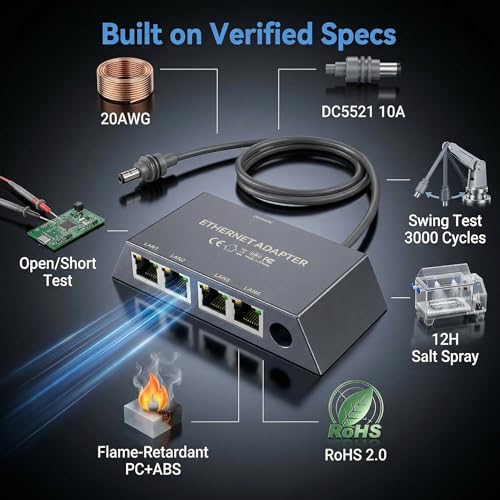 Zocbems 4-Port Gigabit Ethernet Adapter ZCB-E4PORT Ethernet Network Hub Splitter