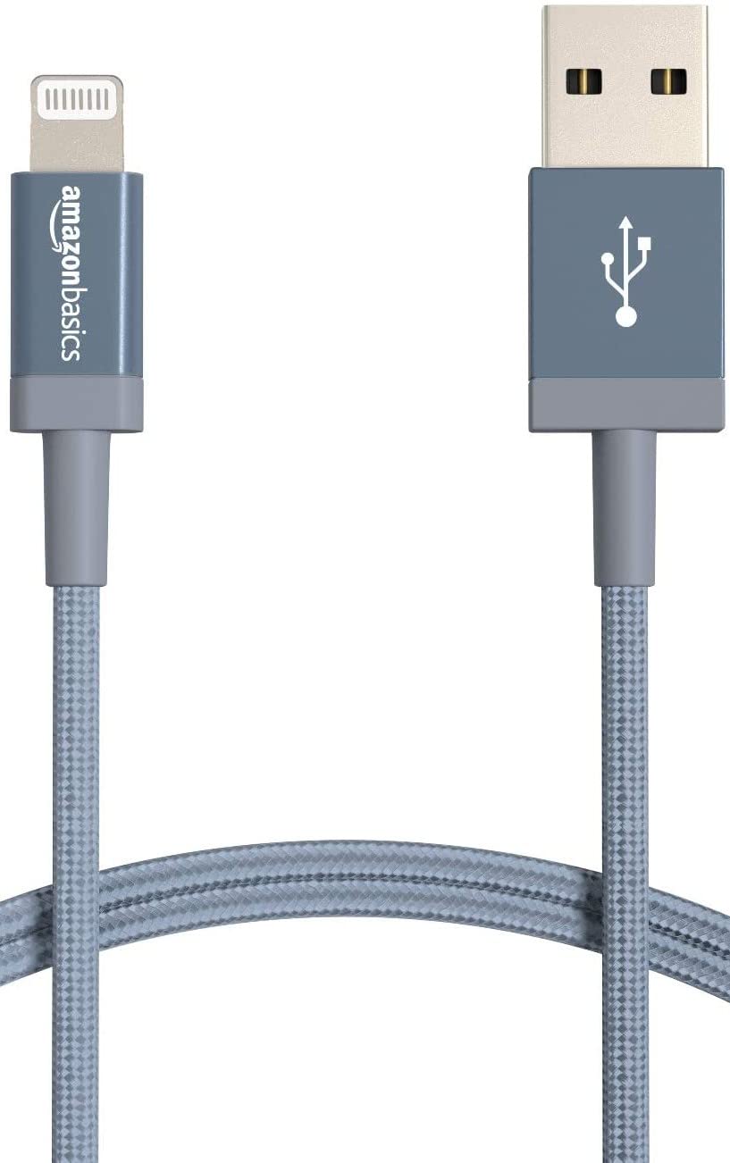 Amazon Basics 6ft Lightning to USB-A Cable, MFi Certified, Dark Gray, L6LM-N-G, Nylon