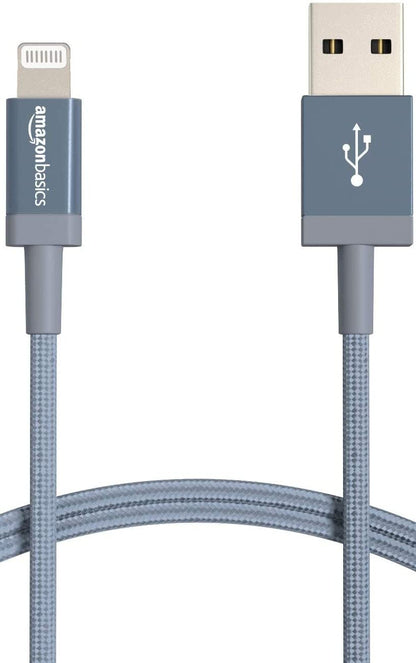 Amazon Basics 6ft Lightning to USB-A Cable, MFi Certified, Dark Gray, L6LM-N-G, Nylon