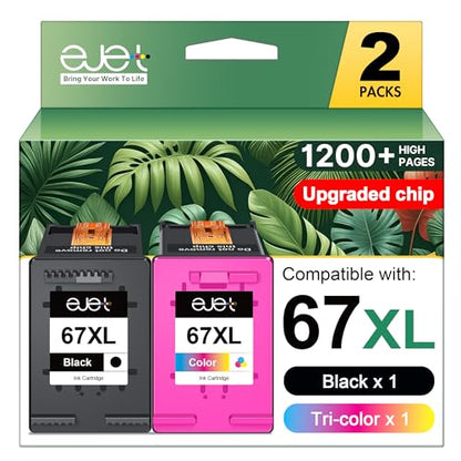 eJet 67XL Ink Cartridges Black and Color Combo Pack 705 Page Yield Compatible with HP Printers