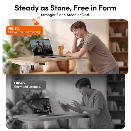 FEZIBO Electric Height Adjustable Standing Desk 48"x24" Maple Surface Steel Frame