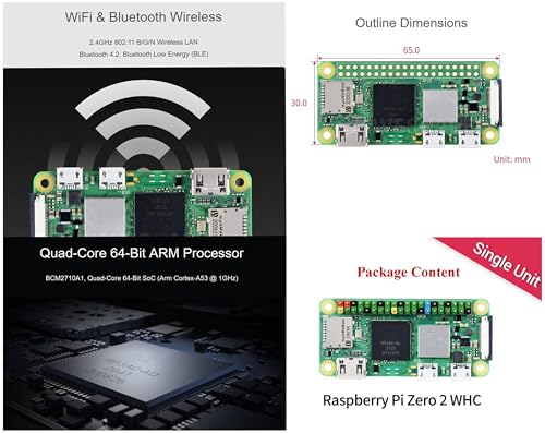 Wonrabai 0.51 GB RPi Zero 2 W Quad-Core 1GHz CPU Bluetooth, USB, Wi-Fi Mini HDMI Single Board Computer