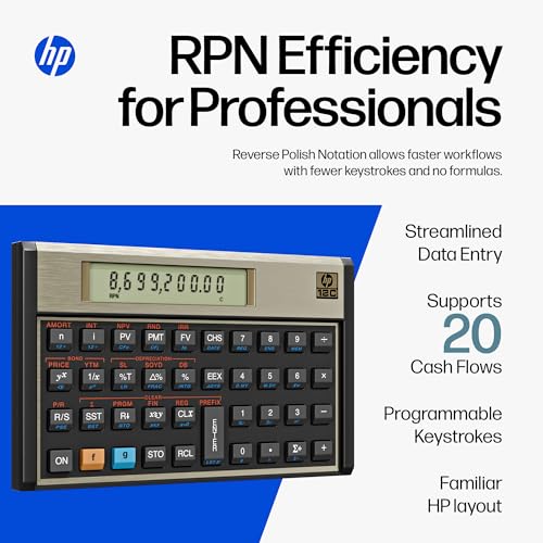 HP 12C Financial Calculator - Battery Powered - LCD Display - Black - Plastic Enclosure