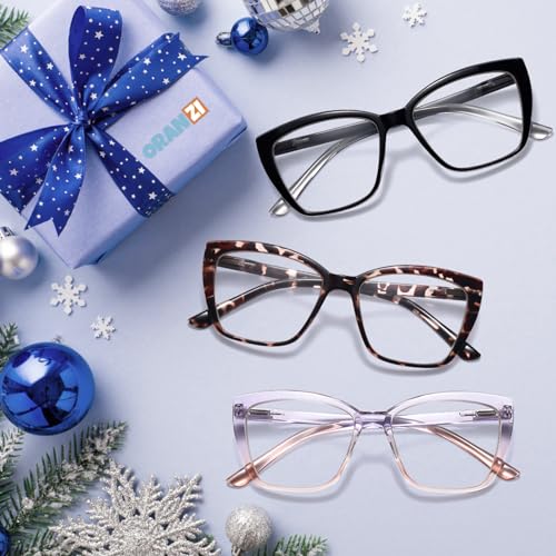 ORANZI 55mm OZ01 Blue Light Blocking Reading Glasses 1.5D Polycarbonate Full Rim Cat-Eye Style