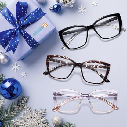 ORANZI 55mm OZ01 Blue Light Blocking Reading Glasses 1.5D Polycarbonate Full Rim Cat-Eye Style